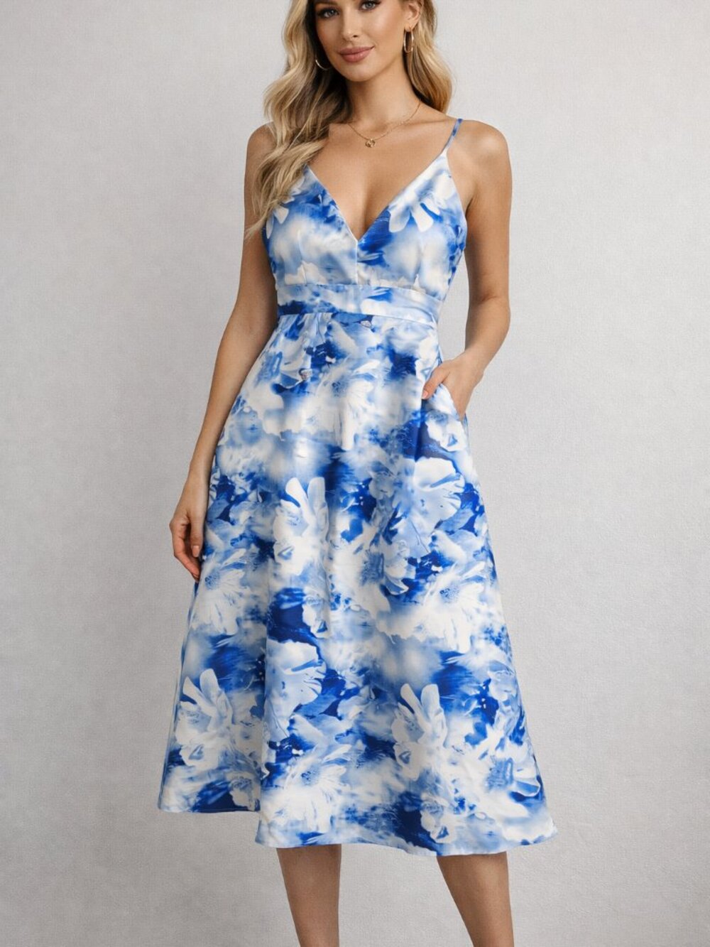 MOSSMAN BLUE WHITE FLORAL PRINT DRESS SZ MEDIUM